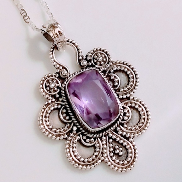 CREATED ALEXANDRITE 925 STERLING SILVER NECKLACE - Picture 2 of 6